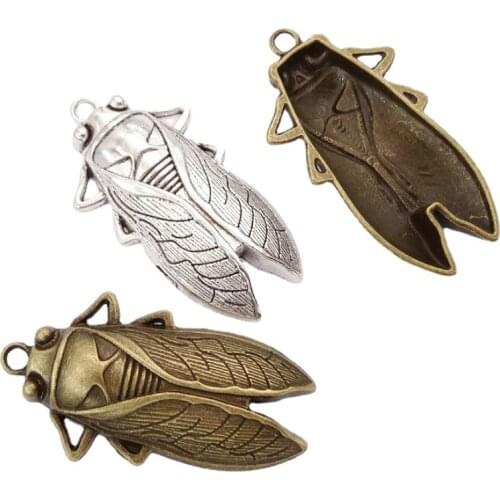 6Pcs 34*62MM Antique Bronze Color Antique Silver Plated Cicada Charms Pendant DIY Jewelry Accessories