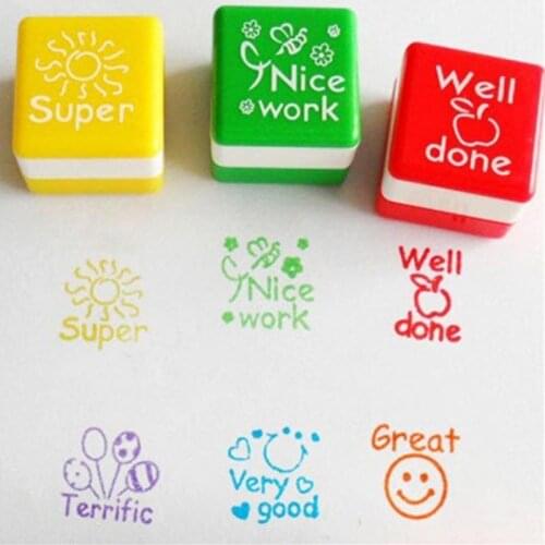 6pcs Square Shaped Stamps Specified ABS Teachers Comments Cute Cartoon Stamp Set For English Teacher Comments
