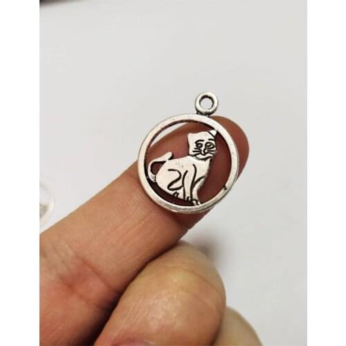 8pcs Charms Circle Cat 23x18m Tibetan Silver Color Pendants Antique Jewelry Making DIY Handmade Craft For Bracelet