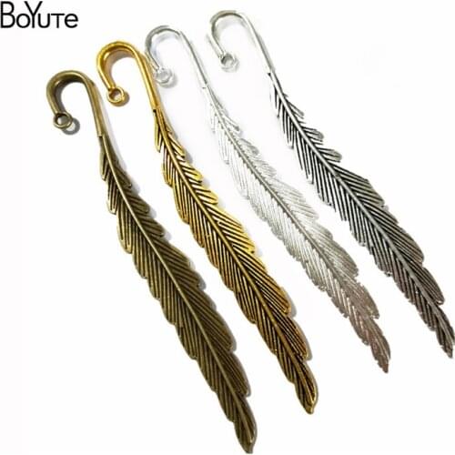 BoYuTe (20 Pieces/Lot) Vintage Style Metal Alloy Materials 115*13MM Feather Bookmark Diy Jewelry Accessories Wholesale