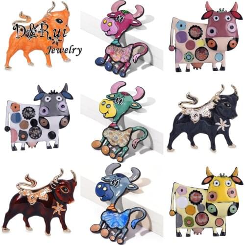 D&Rui Jewelry Kids Brooch Christmas Gift Enamel Animal Cow Bull Brooches and Pins Boys Girls Coat Pin for Women Best-selling New