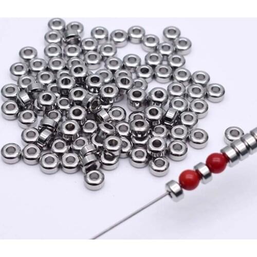 50Pcs 6mm Beads Stainless Steel Round Flat Metal Loose Spacer Beads For Jewelry Making DIY Bracelet Necklace 6*3.5mm Hole 3mm