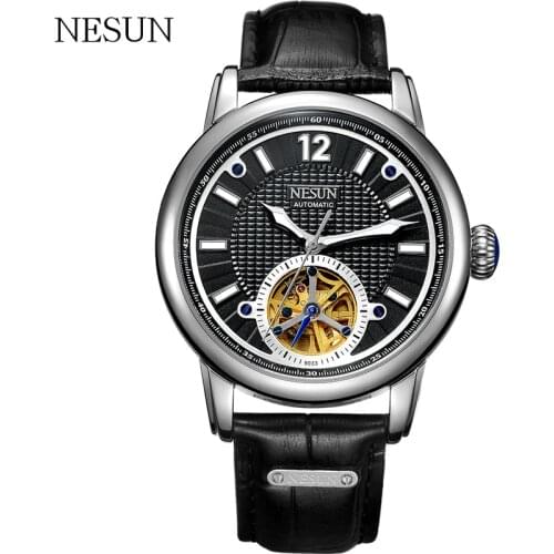 NESUN New Men Sports Watches Tourbillon Hollow Automatic Mechanical Wristwatches Waterproof Leather Clock Male Relogio Masculino