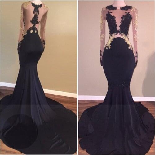 Black Prom Dresses Mermaid Long Sleeves See Through Lace Beaded Party Maxys Long Prom Gown Evening Dresses Robe De Soiree