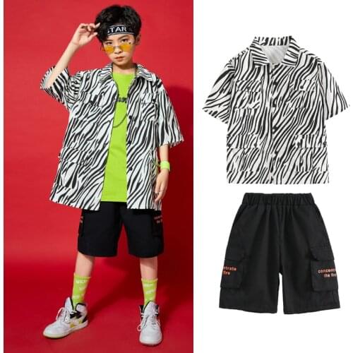 ChildrenS Hip-Hop Dance Clothes Fashion Boy Zebra Print Short-Sleeved Jacket Hiphop Shorts Jazz Performance Costume DN8426