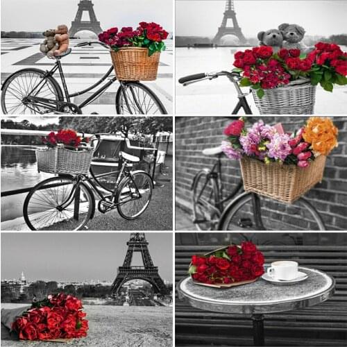 EverShine 5D DIY Diamond Painting Full Square Scenic Bicycle Diamond Embroidery City Mosaic Cross Stitch Needlework Wall Decor