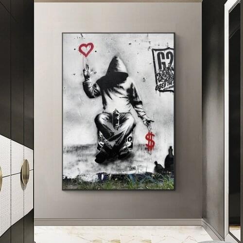 Banksy Love Over Money Graffiti Street Art Canvas Printing Posters and Prints Wall Art Pictures for Living Room Decor (No Frame)