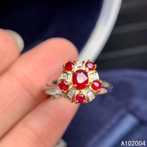 KJJEAXCMY fine jewelry 925 sterling silver inlaid natural adjustable ruby new Female ring classic Support test hot selling