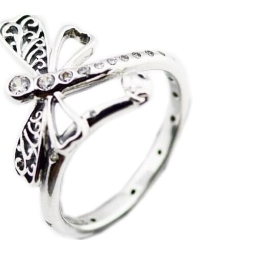 Dreamy Dragonfly Ring Clear CZ Spring Rings For Jewelry Making 925 Original Silver Jewelry Make Up Woman Gift Ring
