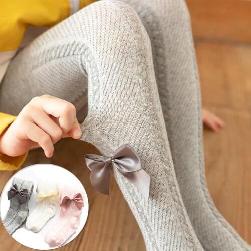 Cute Pink Bowknot Tights for Girls Summer Soft Cotton Breathable Mesh Baby Girls Pantyhose Toddler Stockings Infant Clothing