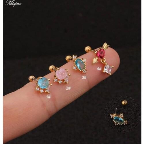 Miqiao 1 Pair Color Screw Earrings Zircon Ear Studs Fashion Stainless Steel Creative Ear Bone Stud Earrings