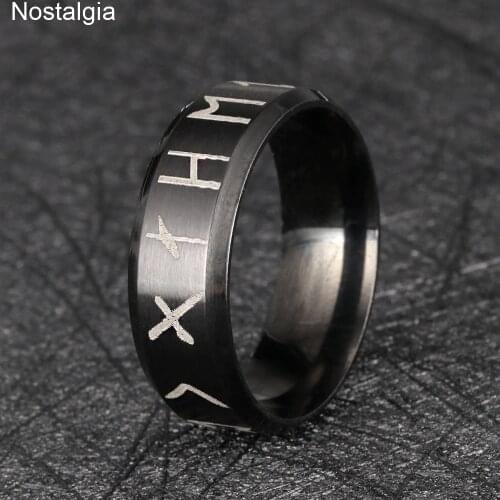 Nostalgia Stainless Steel Viking Runes Letter Gothique Black Ring Mens Nordic Rune Wicca Vintage Rings For Women 2020