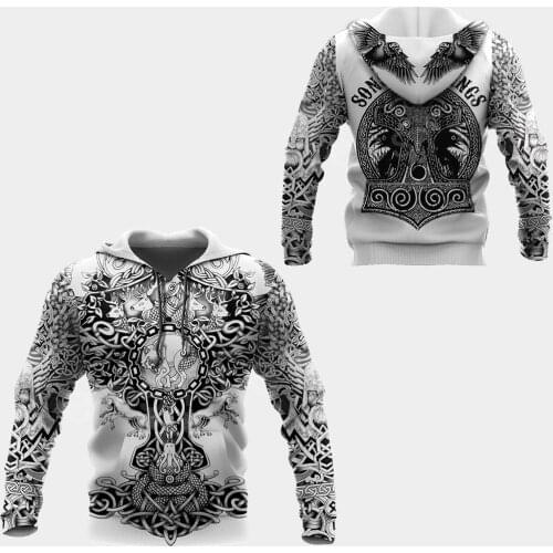 Tessffel Vikings Viking Warrior God Odin Tattoo Symbol NewFashion Autumn Hoodies Trucksuit Pullover Casual 3DPrint Men/Women A15
