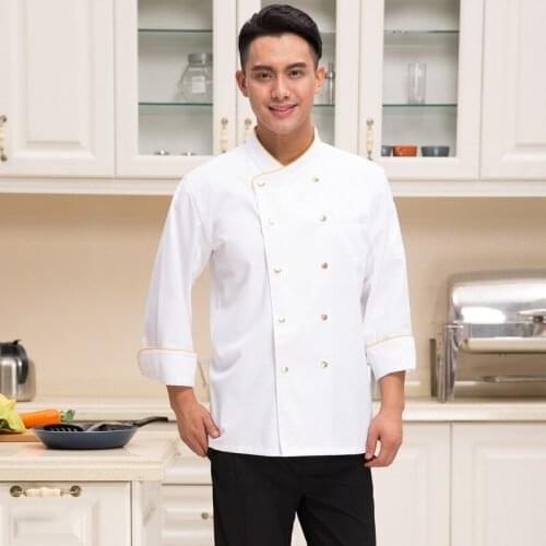 New Arrival Restaurant Kitchen Man Chef Jacket Long-sleeve Work Wear Uniform Cook Clothes Kitchen Chef Jacket Plus Size B-5912