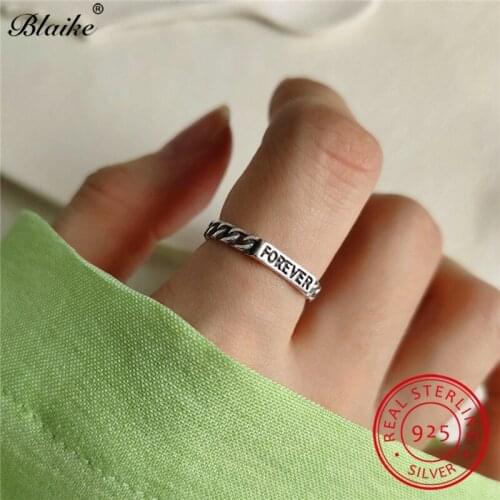 Antique 925 Sterling Silver Letters Rings For Women Men Minimalist Thin Ring Open Thai Silver Wedding Bands Engagement Ring Gift
