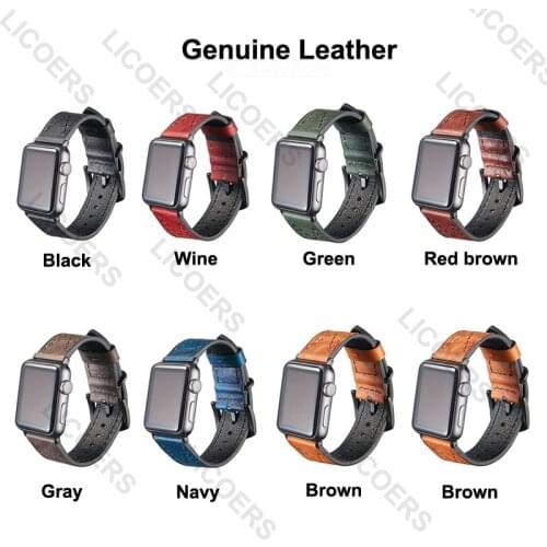 Genuine Leather Strap for Apple iWatch Series 6 SE 5 4 3 2 Watch Band 44mm 40mm 38mm 42mm M Sew Pin Buckle Watchbands Bracelet