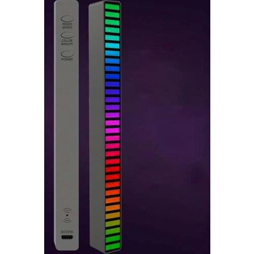RGB Sound Control Light Colorful 32-Bit LED Strip Light Voice-Activated Music Rhythm Ambient Light Car Home Decoration Lamp