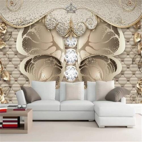 Luxury 3d Flower Wallpaper European Diamond Butterfly Gold Peony Living Room Bedroom Home Decor Painting Mural Wallpapers