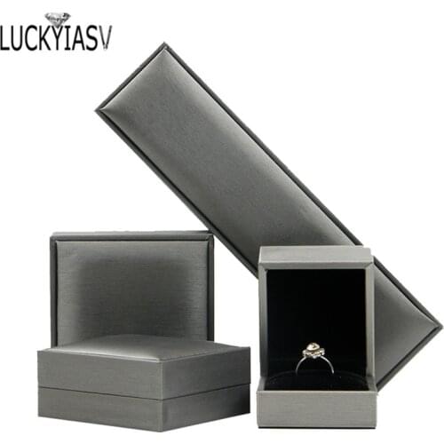 Jewelry Storage Box Silver Brushed PU Leather Ring Box Bracelet Necklace Box Pendant Gift Box For Jewelry Wedding Gift Box