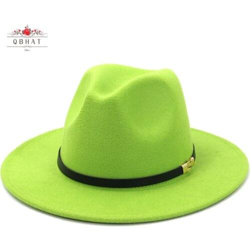 Four Seasons Fedora Hats for Women Fashion Flat Wide Brim Wool Felt Jazz Hats for Men Lime Green Goth Top Vintage Wedding Hat