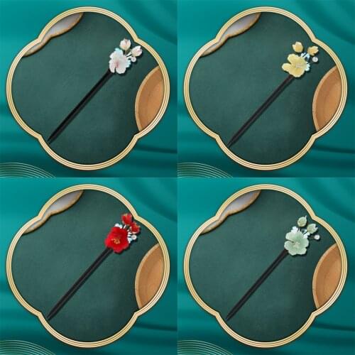 Muylinda Chinese Ancient Costume Hairpin Wooden Imitation Jade Flower Wooden Hair Fork Girl Hanfu Headdress Hairpin Accessories