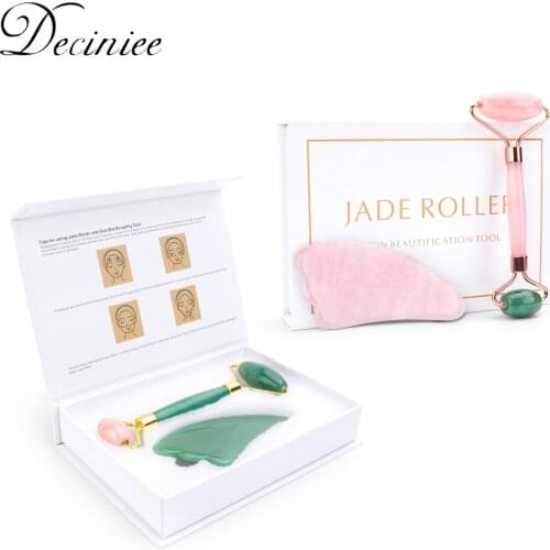 Mix Color Face Lift Massager Jade Roller Set Facial Massage Jade Roller Natural Rose Quartz Stone Beauty Roller Tool Girl Gift