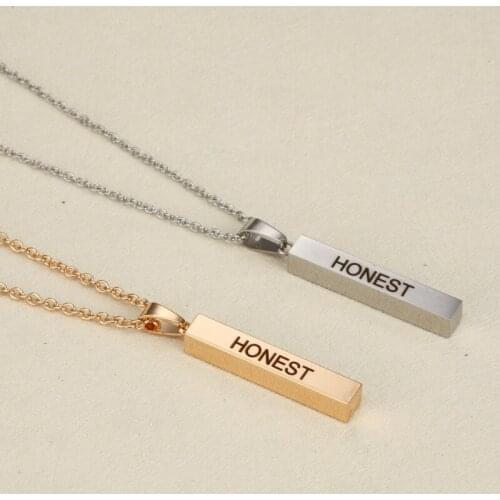 Stereo Stick Lettering Necklace HONEST Wish Blessing Gift Necklace Stainless Steel Fashion Jewelry