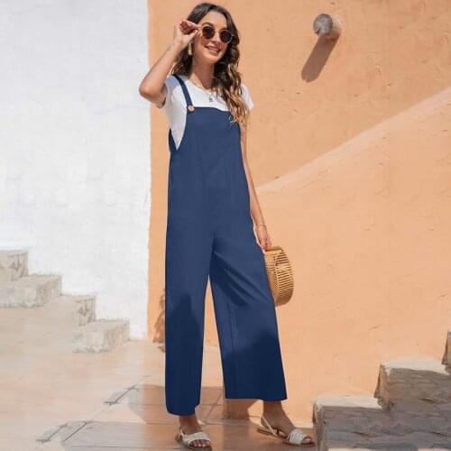 Solid Color Sleeveless Button Loose Waist Wide Leg Rompers Women Streetwear Casual Plus Size Square Collar Simplicity Jumpsuits