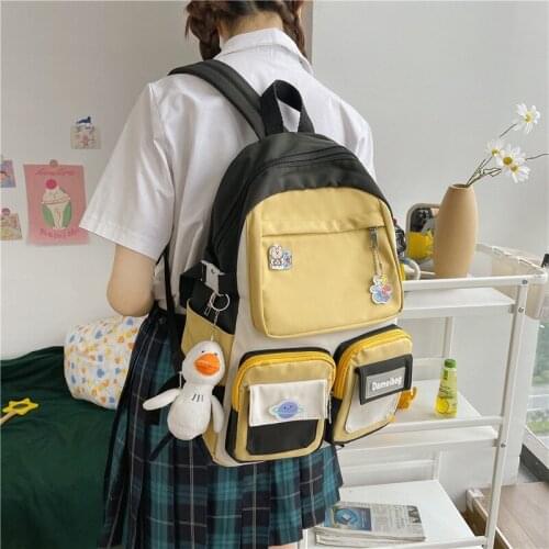 Waterproof Large-capacity Travel Backpacks Fashion Womens Backpack Trendy Contrast Color Nylon School Bag Of Girls Oxford Cloth