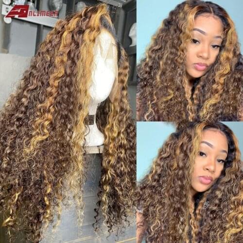 Highlight Ombre Curly T-part 13x6x1 Lace Front Human Hair Wigs Brazilian Remy Hair Lace Wigs 180% Density With Baby Hair