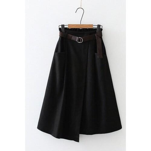 Women Casual Skirts 2021 Spring Autumn Solid High Waist Irregular Pockets Midi Skirts Fashion Simple Elegant Saia Faldas