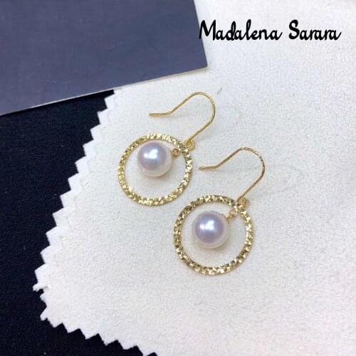 MADALENA SARARA 7-8mm AAA Saltwater Akoya Pearl 18K Women Earrings Car Pattern Circle Style Au750 Women Earrings