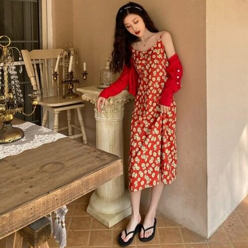 Red Spaghetti Strap Dress Slim Vintage Flora Long Dress Sweat Sexy Summer Beach Dress For Women Beachwear Off Shoulder Backless