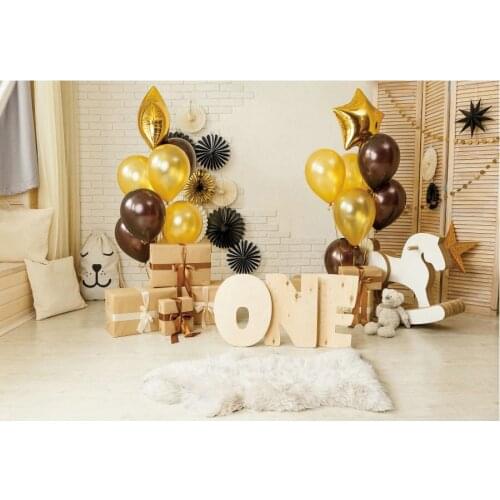 Golden and Black Balloon Birthday Party Backdrop Holiday Photography Background Holiday Celebration Photo Booth Studio Decor