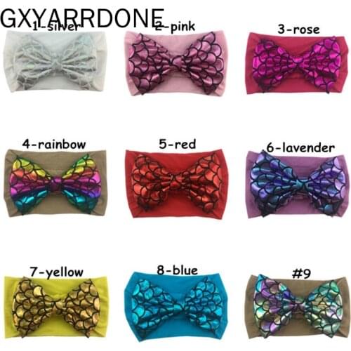 10pcs/lot Mermaid Headbands For Girls 2019 Big Glitter Fabric Bows Nylon Headband Kids Mermaid Party Gift Girls Hair Accessories