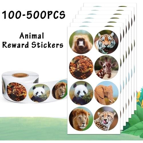 100-500pcs 8 Designs Tiger lion Reward Stickers Zoo Animals Cartoon Stickers Seal Labels for Kids for School Reward Stationery