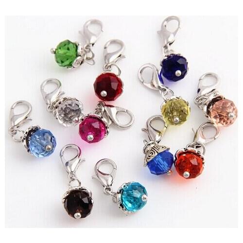 20PCS/lot Mix Colors Crystal Birthday Stones Beads Birthstone Floating Pendant Charms With Lobster Clasp For Magnetic Locket