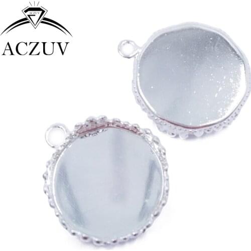 200pcs Silver Plated 15mm 20mm 25mm Crown Cabochon Setting Round Pendant Tray Bezel Pendant Blank w/ Loop Pendant Base CPT005