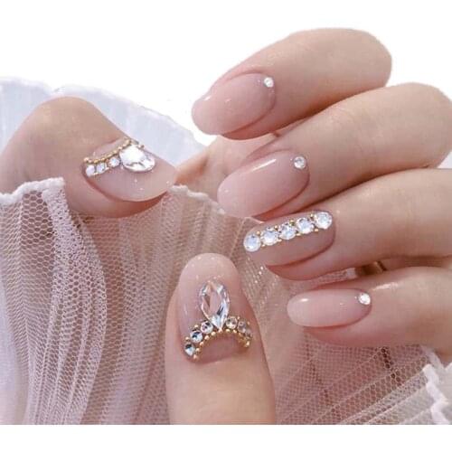 24Pcs Diamond False Nail Long Pink Micro Clear Fake Nail Press On Nail Art Summer Style Nail Tips With Glue