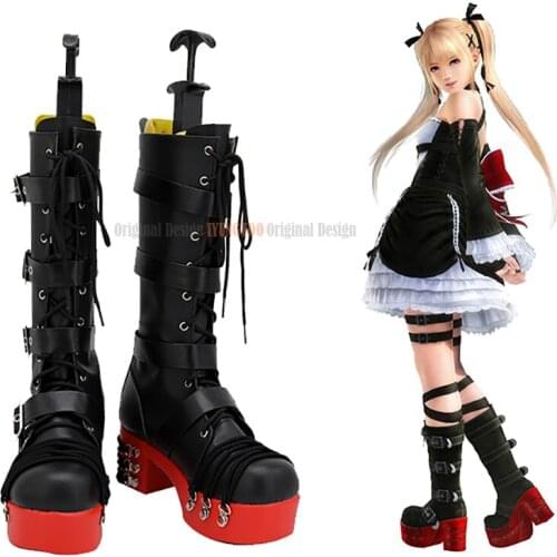 Dead or Alive 5 Marie Rose Cosplay Boots Black Leather Shoes Custom Made for Adults and Kids