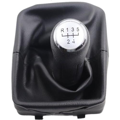 5 speed Black Leather Shifter Stick Shift Knob With Dustproof Cover Speed Gear Shift Knob For VW Polo 9N 9N2 2002 2003 2004-2009