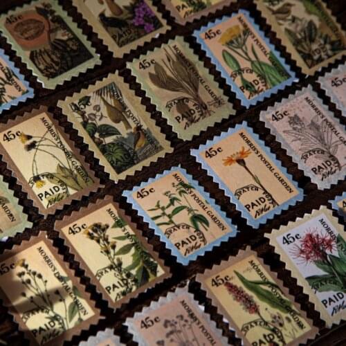 60 Pcs Vintage Stamp Shaped Flowers Washi Stickers Decorative Scrapbook Paper For Decoration Planner Scrapbook Envelopes