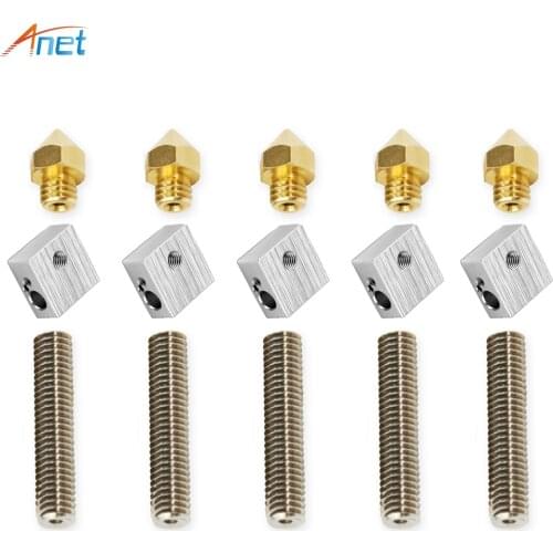 Anet 15PCS/lot 0.4mm Brass Extruder Nozzle Print Heads+40MM/30MM Length Extruder 1.75mm Tube+Heating Block 3D Printer Part