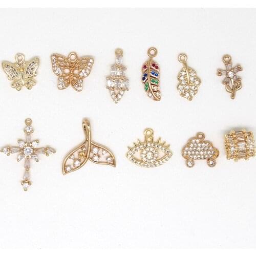 2pcs Shiny Butterfly Cross Feather Crystal Earring Charms Bracelet Rhinestones Beads Evil Eye Necklace Pendant Jewelry Findings