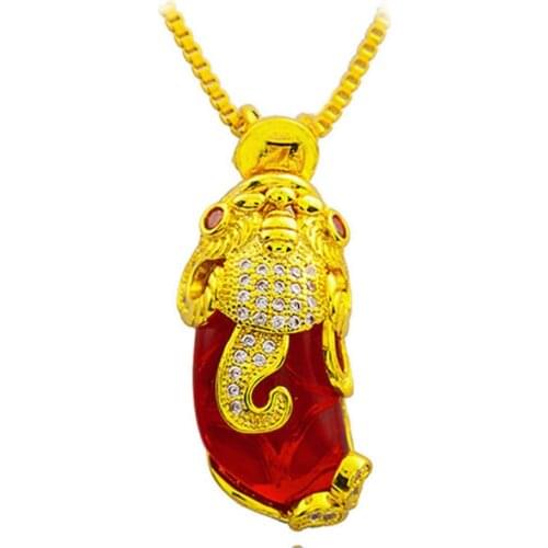 Red Stone Pendant Chain Yellow Gold Filled Fashion Women Jewelry Gift