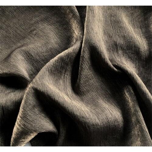 CF929 Crinkle Cloth Silk Linen-Metallic Black Golden Luxury Ripple High-ranking Custom Fabric Linen Illuminant Fabric For Women