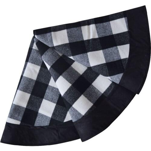 Black and White Buffalo Plaid Check Christmas Tree Skirt 48 inches, Country Xmas Tree Decorations Tree Skirts Holiday Ornaments