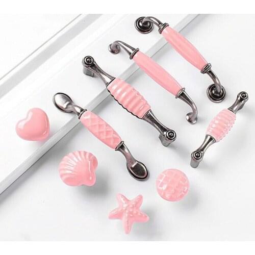 Europese Pastorale Cartoon Kinderkamer Leuke Hartvormige Kleur Keramische Handvat Roze Shell Handvat Kast Deurklink