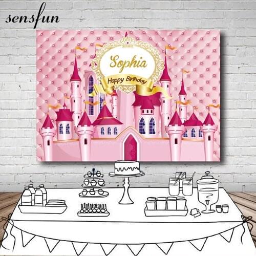 Sensfun Backdrop for Photography Princess Pink Castle Headboard Happy Birthday Childrens Photographic Backgrounds Photocall
