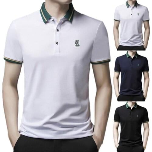 Summer Buttons Straight Type T-shirt Moisture Absorption Lapel Design Slim Fits Short Sleeve Shirt Collar Men Tee Shirts